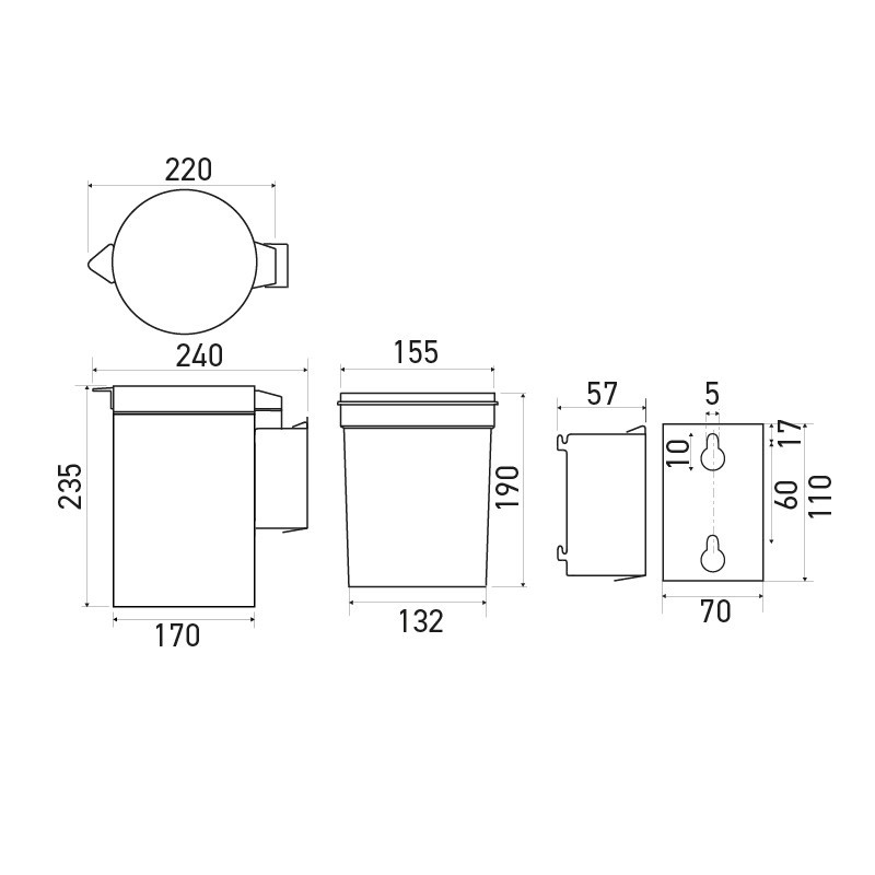 Mini papelera de pared o de suelo 3L de acero inoxidable - SUPRATECH