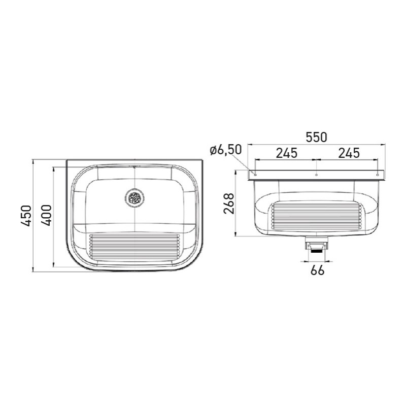 Utility sink with ribbed front plate suitable for wall mounting