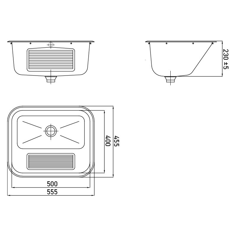 Dimensions bac de lavage encastré sur plan