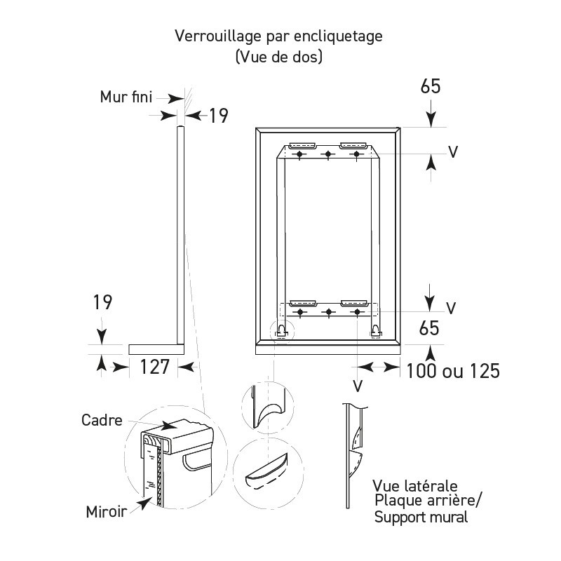 Miroir avec étagère sanitaire collectivité