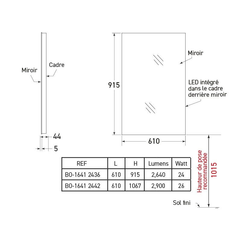 Reversible LED backlit mirror