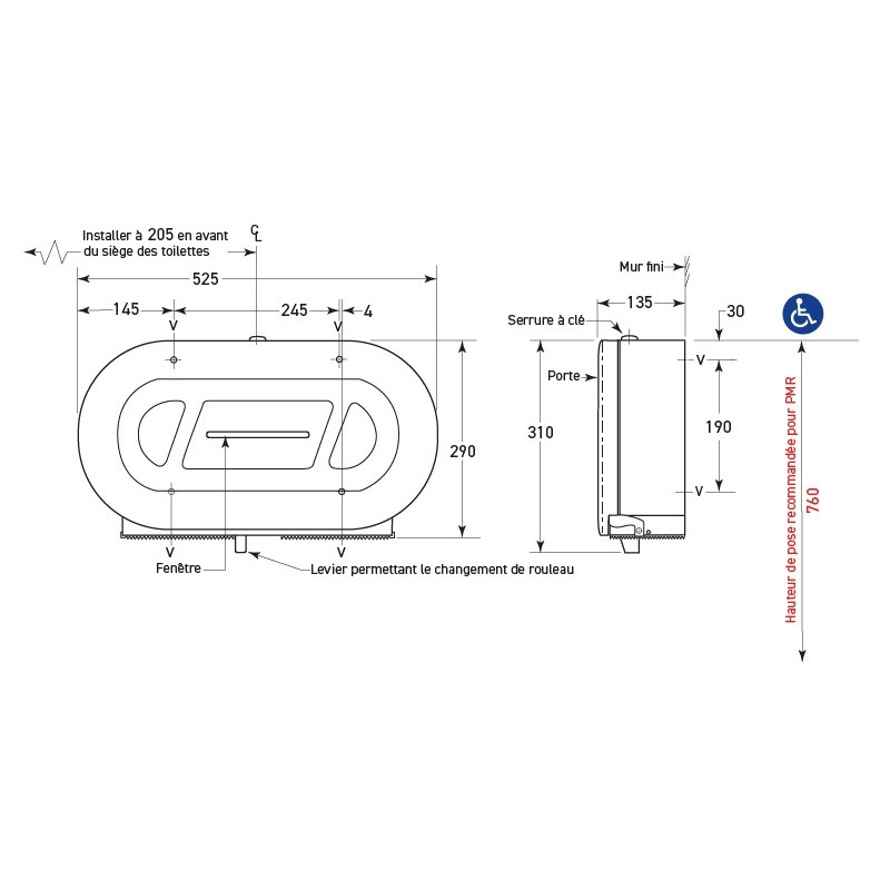 Double porte-rouleaux maxi jumbo en inox - SUPRATECH