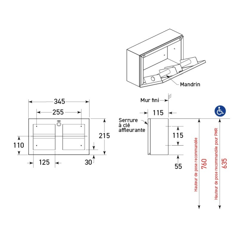 Doble portarrollos de pared de papel higiénico antivandálico - SUPRATECH