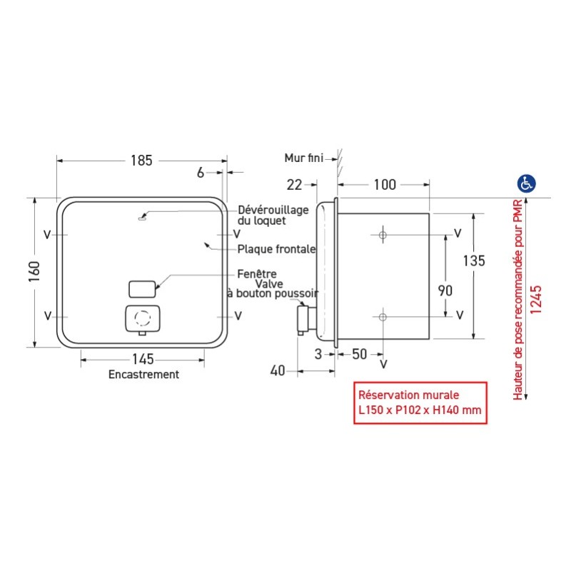 Distributeur de savon encastré NOVA inox design pompe anti-corrosion
