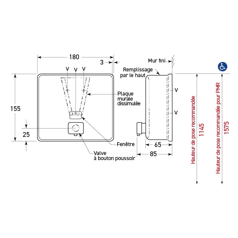 Distributeur mural inox de savon NOVA design professionnel