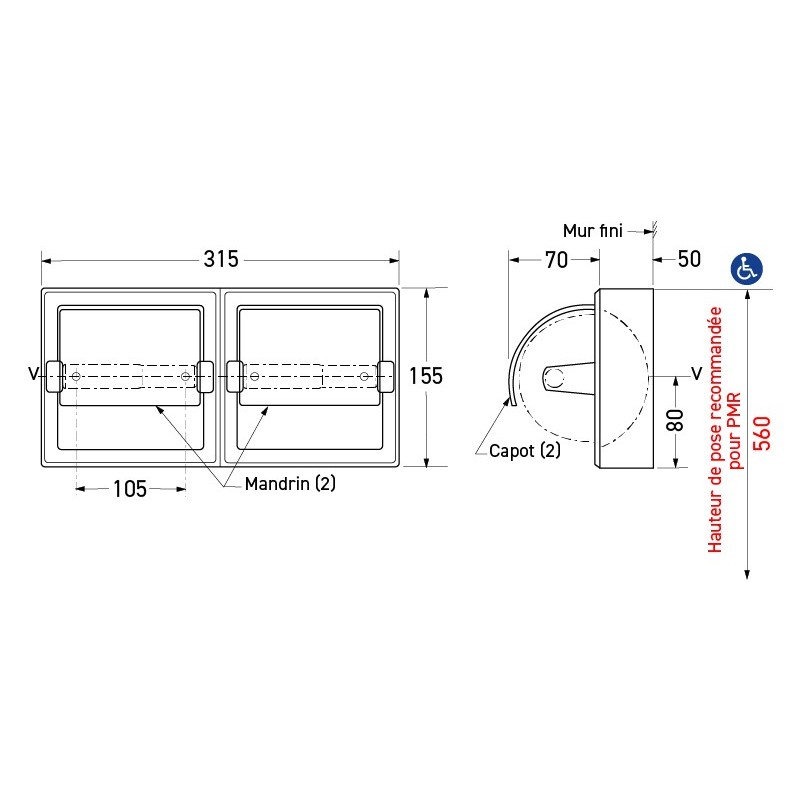 Double porte-rouleaux mural pour papier toilette standard - SUPRATECH