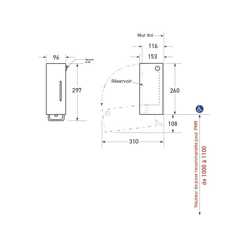 Distributeur savon acier inoxydable satiné avec levier
