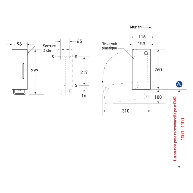 Dispensador de jabón espuma de pared con palanca - SUPRATECH