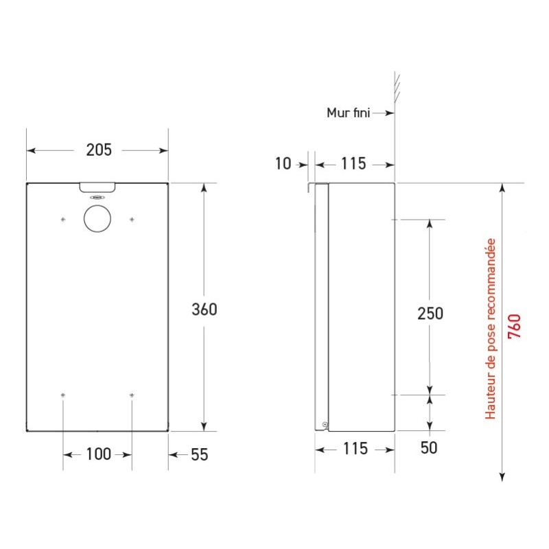 Wall mounted stainless steel feminine hygiene trash with tilt door - SUPRATECH