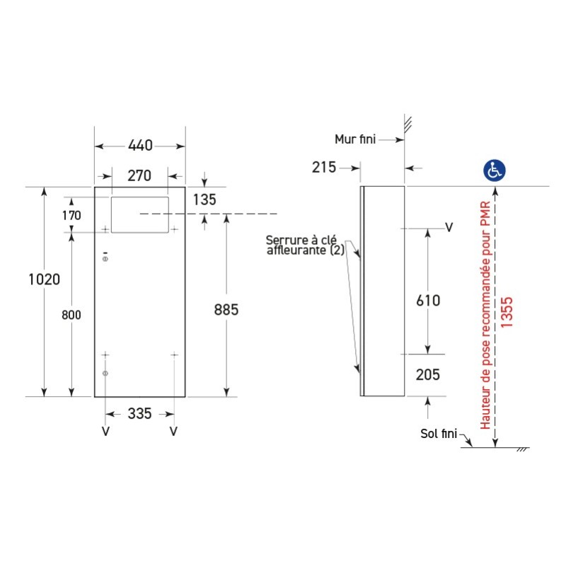 Basura de pared acero inox con apertura frontal para comunidades - SUPRATECH