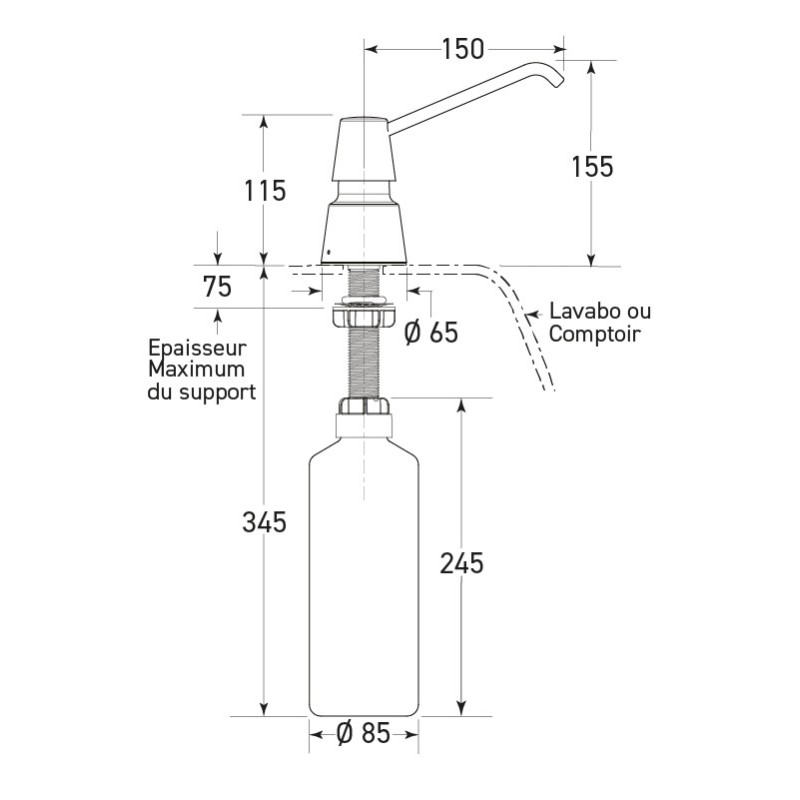 Stainless steel foam soap dispenser counter top mounted - SUPRATECH