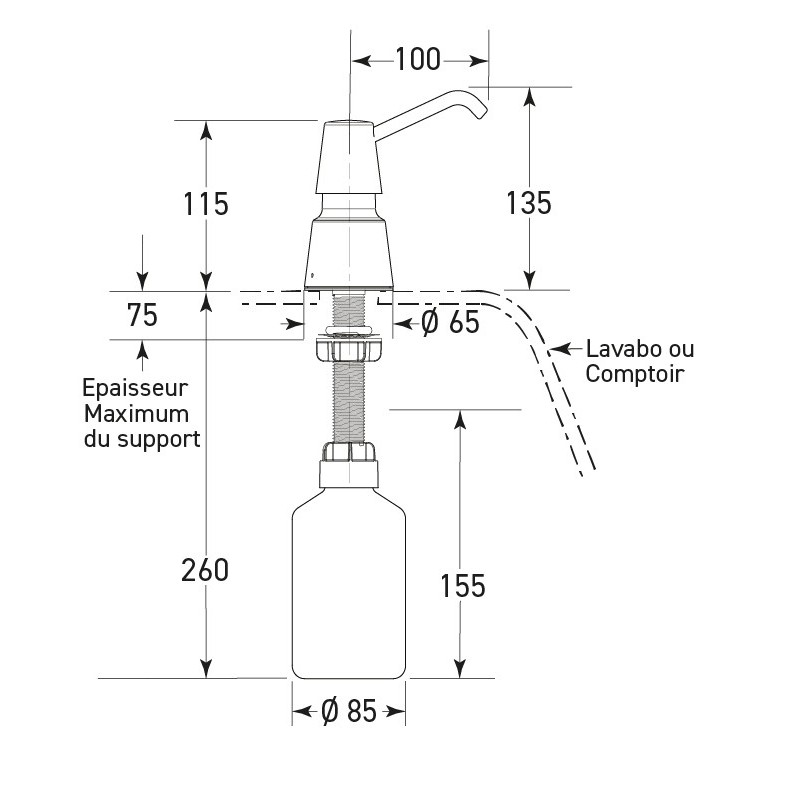 Distributeur de savon mousse inox encastrable sur plan Distributeur de savon mousse inox encastrable sur plan