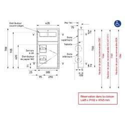 Combiné inox distributeur de couvre-sièges WC et double porte-rouleau encastré Combiné inox distributeur de couvre-sièges WC et double porte-rouleau encastré