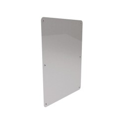 Miroir inox poli incassable grand format, six perçages de fixation apparents