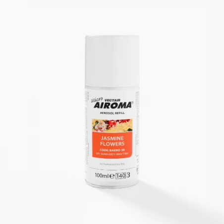 Recambio aerosol de 100 ml con banda naranja decorada con flores blancas