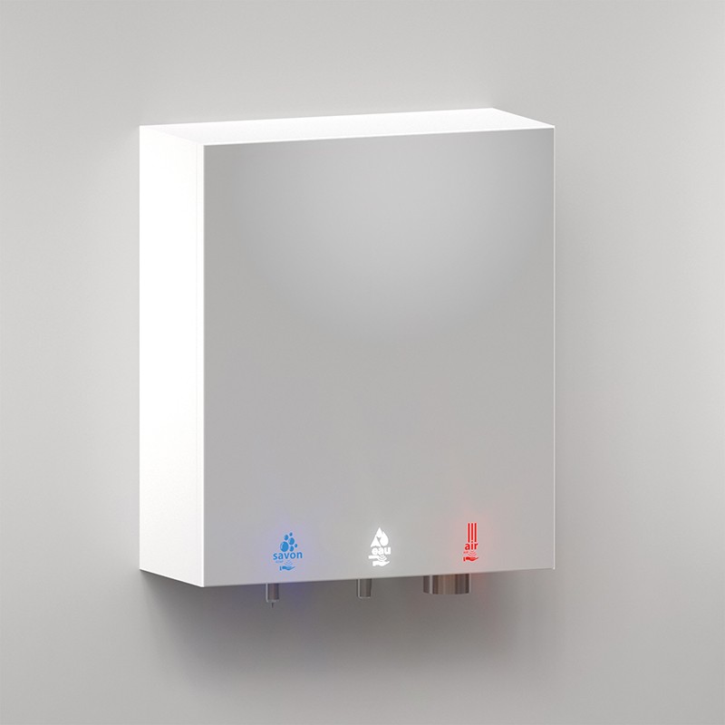 Photo Mueble espejo 3 en 1 agua, jabón y aire para lavabos colectivos RES-850