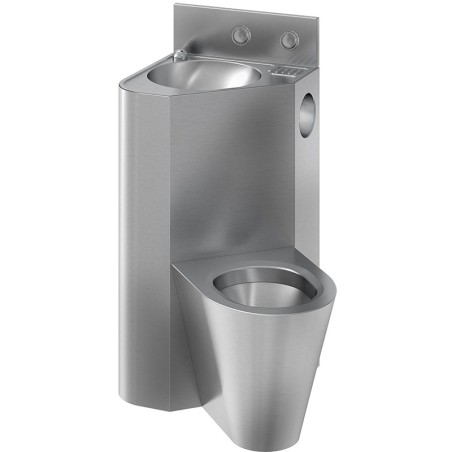 Combi lavabo WC au sol inox fixation en travers cloison