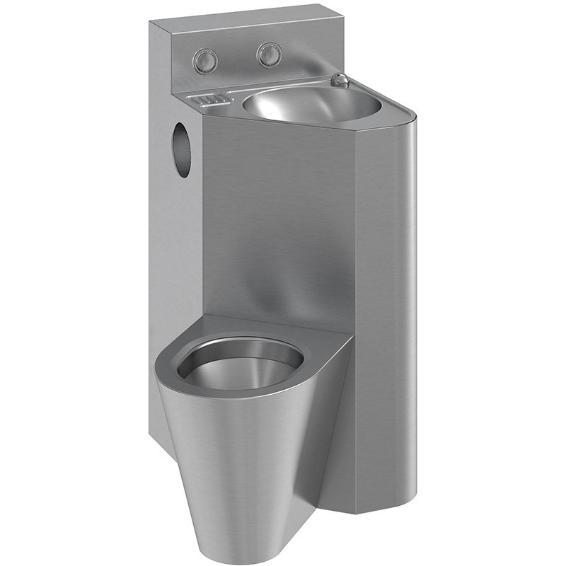 WC avec lavabo intégré en inox, avec cuvette à gauche pour pose en angle WC avec lavabo intégré en inox, avec cuvette à gauche pour pose en angle