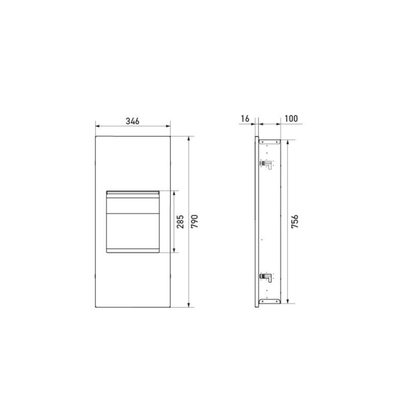 SLIM recessed stainless steel unit paper towel dispenser and 5L bin - SUPRATECH