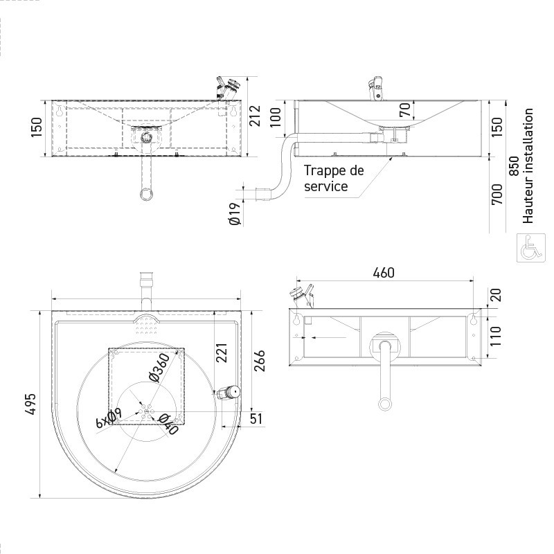 copy of Wall-mounted stainless steel drinking fountain PRM access
