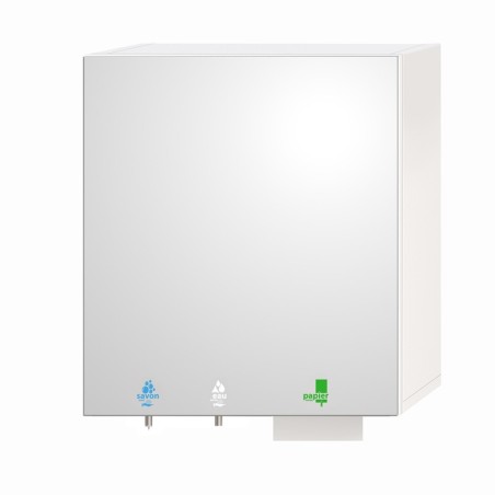 Meuble haut miroir 3 en 1 savon, eau et papier essuie-mains pour usage intensif