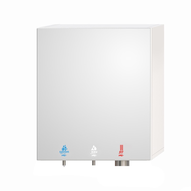 Photo Meuble haut miroir 3 en 1 HYFLO savon, eau et air pour lavabo en collectivités RES-850