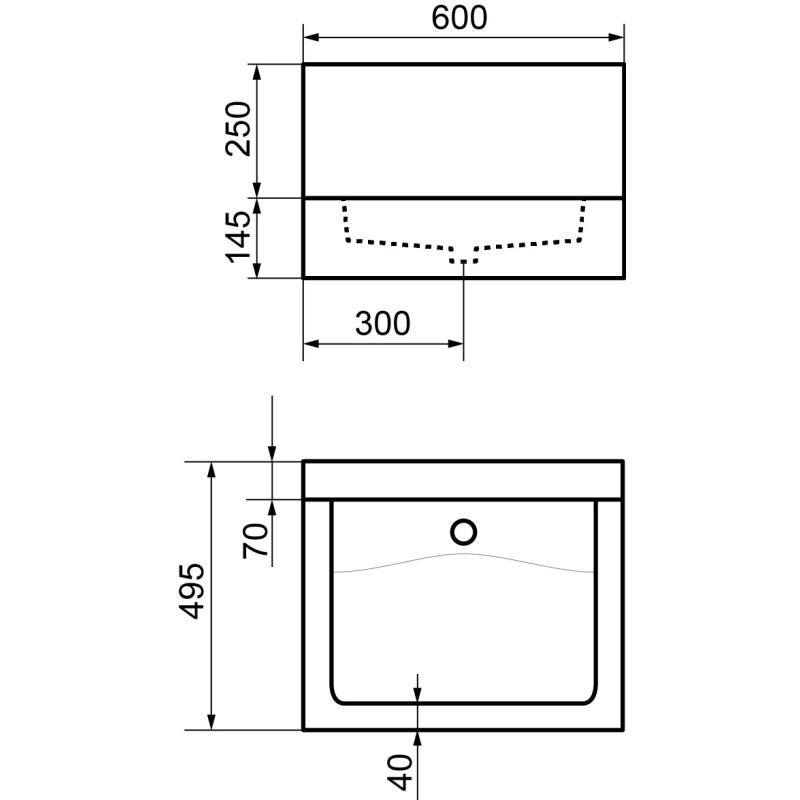 Lavabo de acero inoxidable rectangular con vaciado invisible