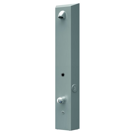 Shower panel in stainless steel with integrated token timer