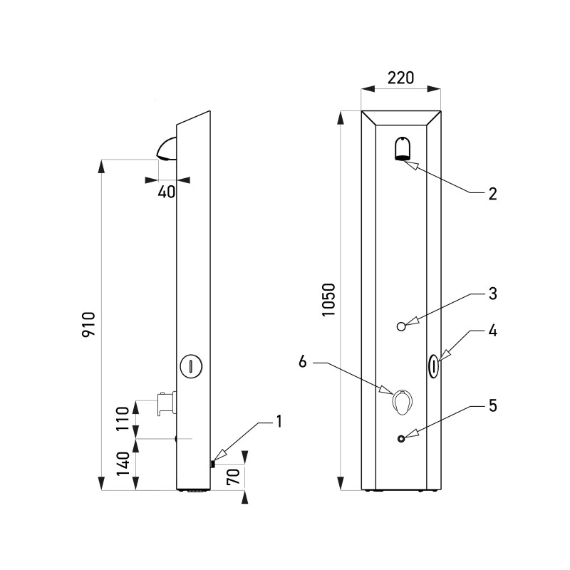 Panel de ducha termostático de acero inoxidable con temporizador de fichas integrado