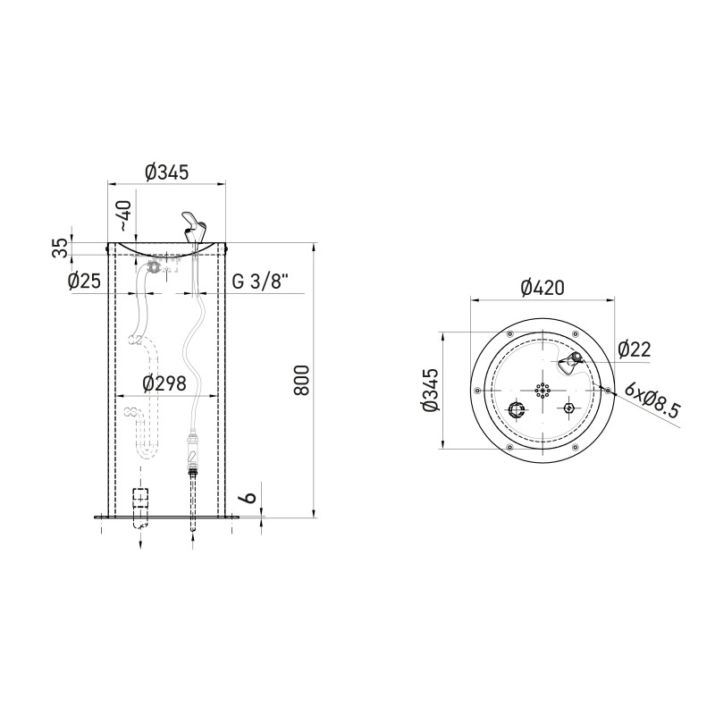 Drinking fountain on foot in stainless steel