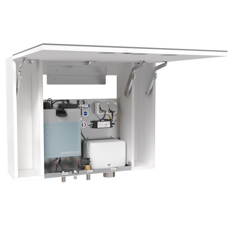 3-in-1 soap, water and air mirror cabinet for public toilets