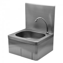 Lave-mains inox mural hygiénique commande au genou avec dosseret haut