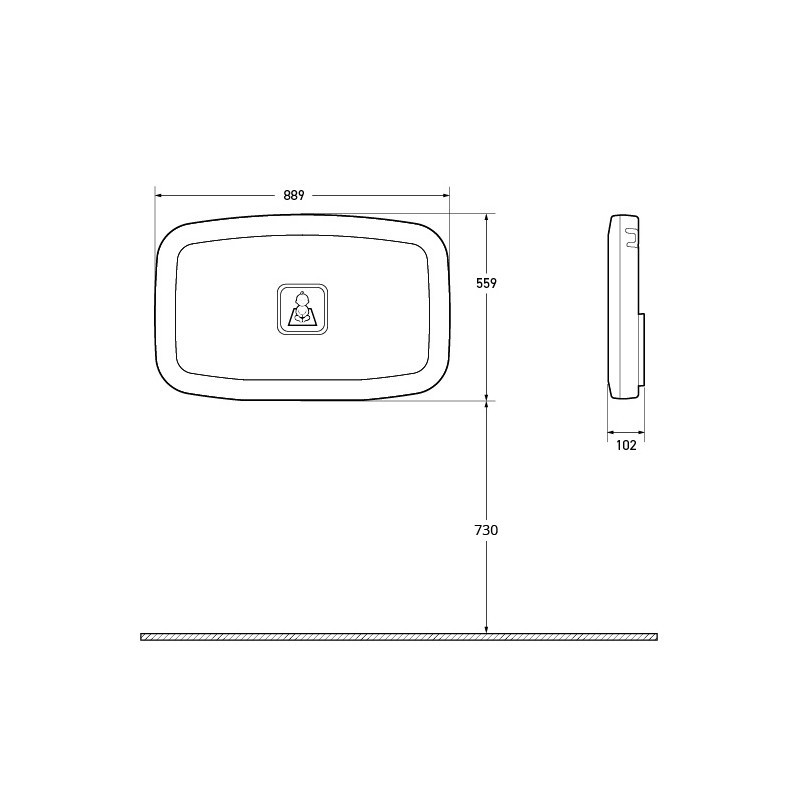 Dimensions table à langer relevable position fermée