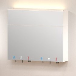 TL-MH-1200 upper mirrored cabinet on a HYFLO double soap-water-air unit, two stations, LED strip above TL-MH-1200 upper mirrored cabinet on a HYFLO double soap-water-air unit, two stations, LED strip above