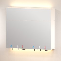 Caisson miroir supérieur TL-MH-1200 sur un double module HYFLO savon-eau-air, deux postes, bandes LED au-dessus et en dessous Caisson miroir supérieur TL-MH-1200 sur un double module HYFLO savon-eau-air, deux postes, bandes LED au-dessus et en dessous