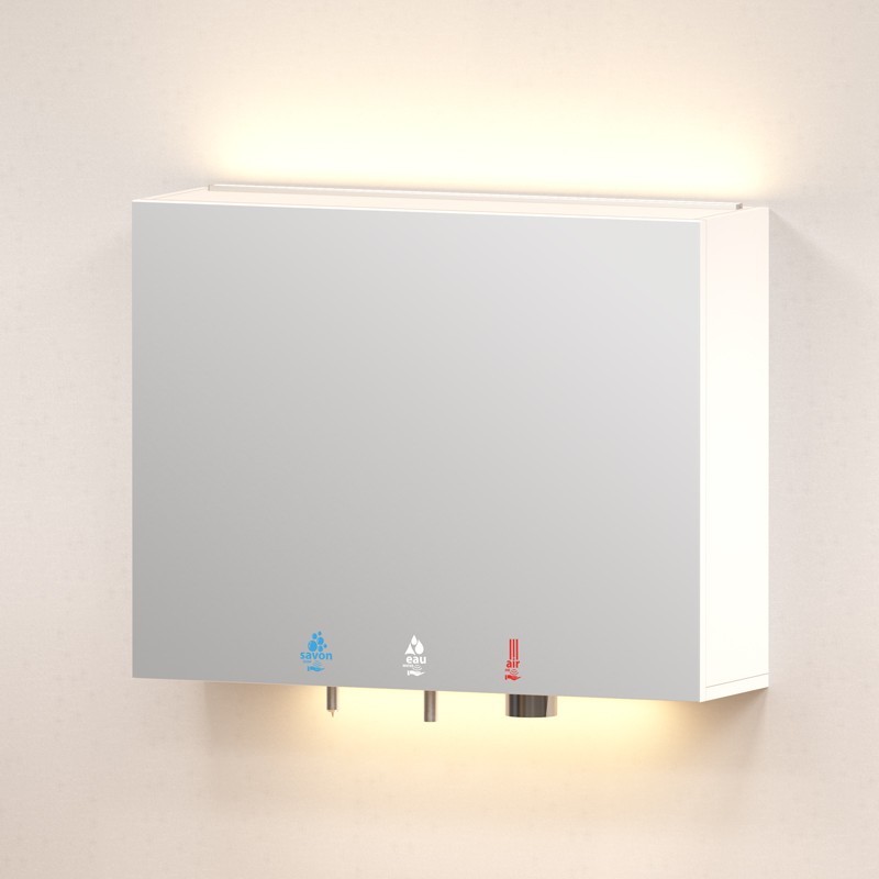 Meuble haut 4 en 1 miroir, savon, eau, air avec bandes LED au dessus et en dessous Meuble haut 4 en 1 miroir, savon, eau, air avec bandes LED au dessus et en dessous