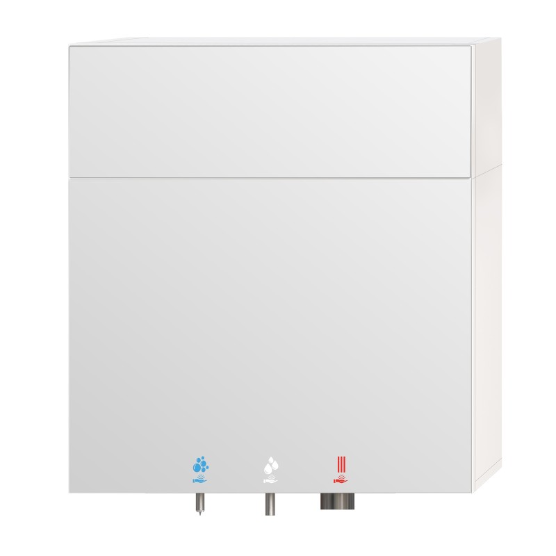 Caisson miroir supérieur TL-MH-900 sur un module HYFLO 4 en 1 savon-eau-air, hauteur totale 1000 mm Caisson miroir supérieur TL-MH-900 sur un module HYFLO 4 en 1 savon-eau-air, hauteur totale 1000 mm