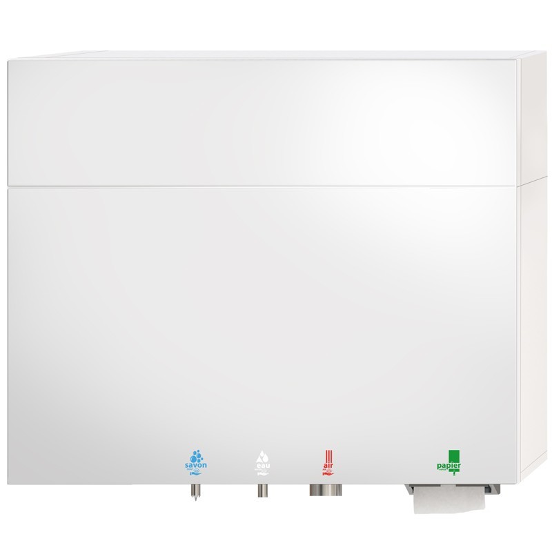 Caisson miroir supérieur TL-MH-1200 sur un module HYFLO 5 en 1 savon-eau-air-papier, hauteur totale 1000 mm Caisson miroir supérieur TL-MH-1200 sur un module HYFLO 5 en 1 savon-eau-air-papier, hauteur totale 1000 mm