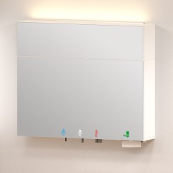Caisson miroir supérieur TL-MH-1200 sur un module HYFLO 5 en 1 savon-eau-air-papier, bande LED au-dessus Caisson miroir supérieur TL-MH-1200 sur un module HYFLO 5 en 1 savon-eau-air-papier, bande LED au-dessus