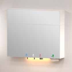 TL-MH-1200 upper mirrored cabinet on a HYFLO 5-in-1 soap-water-air-paper unit, LED strip below TL-MH-1200 upper mirrored cabinet on a HYFLO 5-in-1 soap-water-air-paper unit, LED strip below