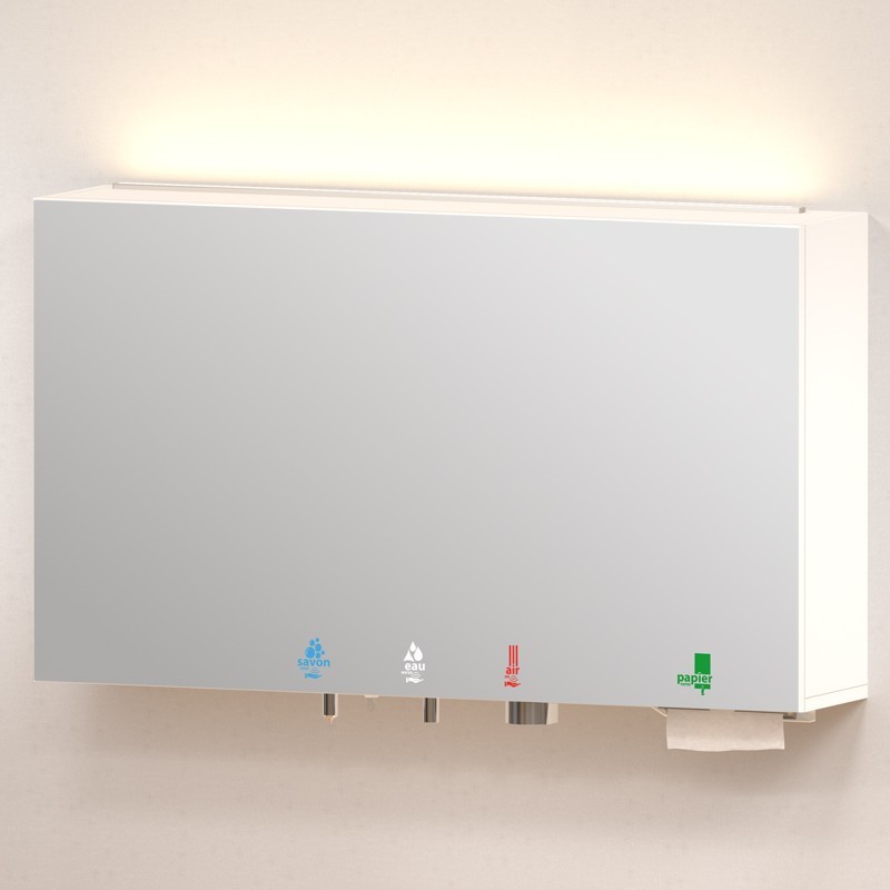 HYFLO 5 in 1 "mirror-soap-water-air-paper" cabinet, width 1200 mm - SUPRATECH