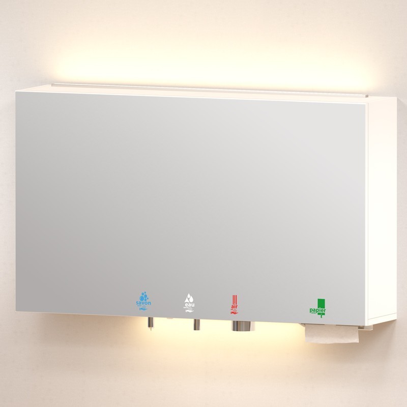 Module 5 en 1 miroir - savon - eau - air- papier avec bandes LED au dessus et en dessous