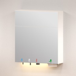 TL-MH-900 upper mirrored cabinet on a HYFLO 5-in-1 soap-water-air-paper unit, LED strip below TL-MH-900 upper mirrored cabinet on a HYFLO 5-in-1 soap-water-air-paper unit, LED strip below