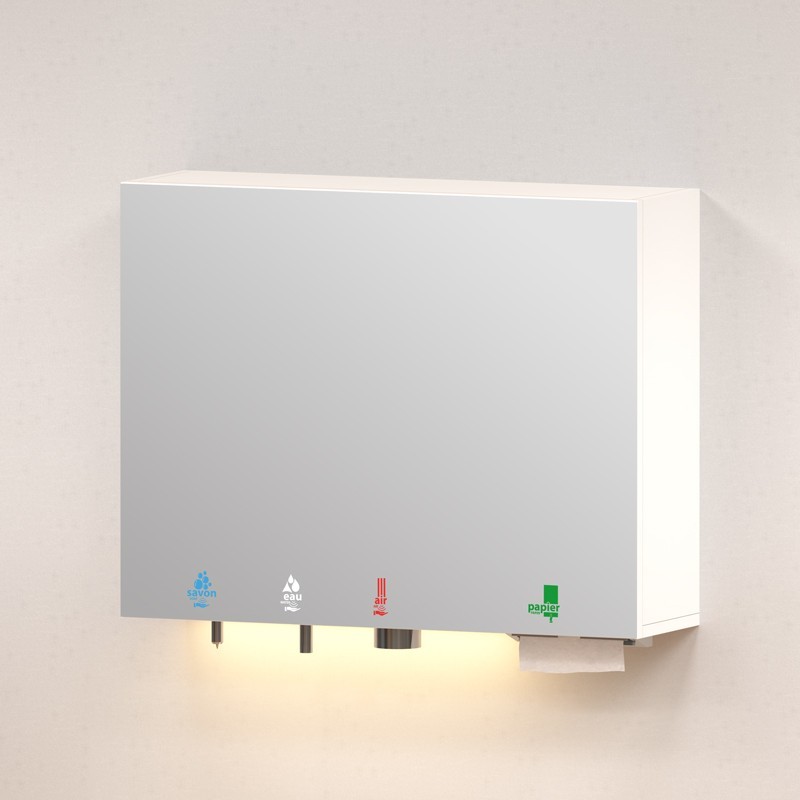 High mirror touch free unit 5 in 1 "mirror-soap-water-air-paper" - SUPRATECH High mirror touch free unit 5 in 1 "mirror-soap-water-air-paper" - SUPRATECH