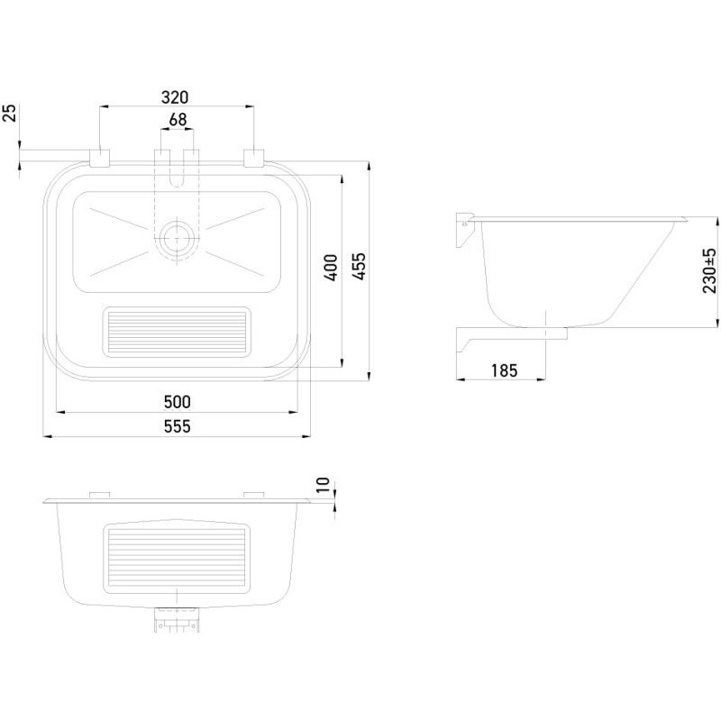 Wall-mounted utility sink dimensions.