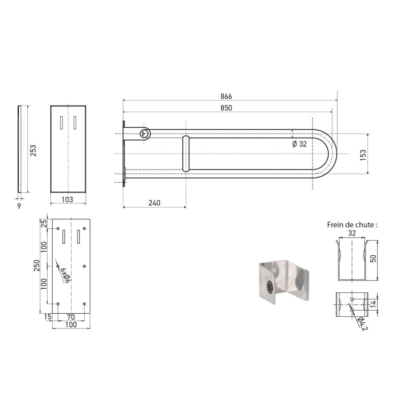 Fold-up stainless steel grab bar with concealed fixings – SUPRATECH