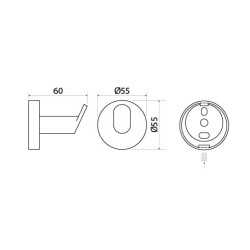 Patère simple OVA inox - dimensions