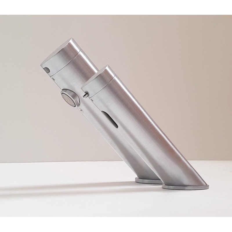 TOUCH FREE designer stainless-steel soap dispenser, deck-mounted on the washbasin