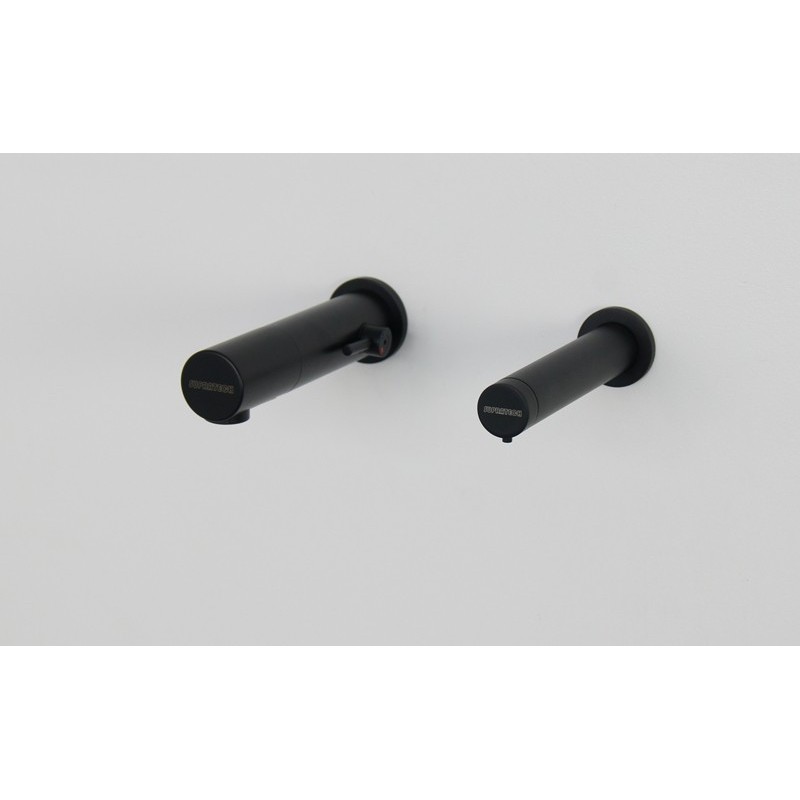 Matt black electronic mixer tap RONDEO and matching automatic soap dispenser