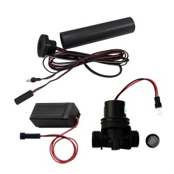 Kit robinet lavabo sans contact noir mat incluant détection IR encastrable, électrovanne 1/2'' et boitier pile 9V